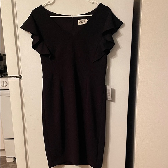Eliza J NWT Size 8 Black Dress Ruffle Sleeves - Picture 1 of 8